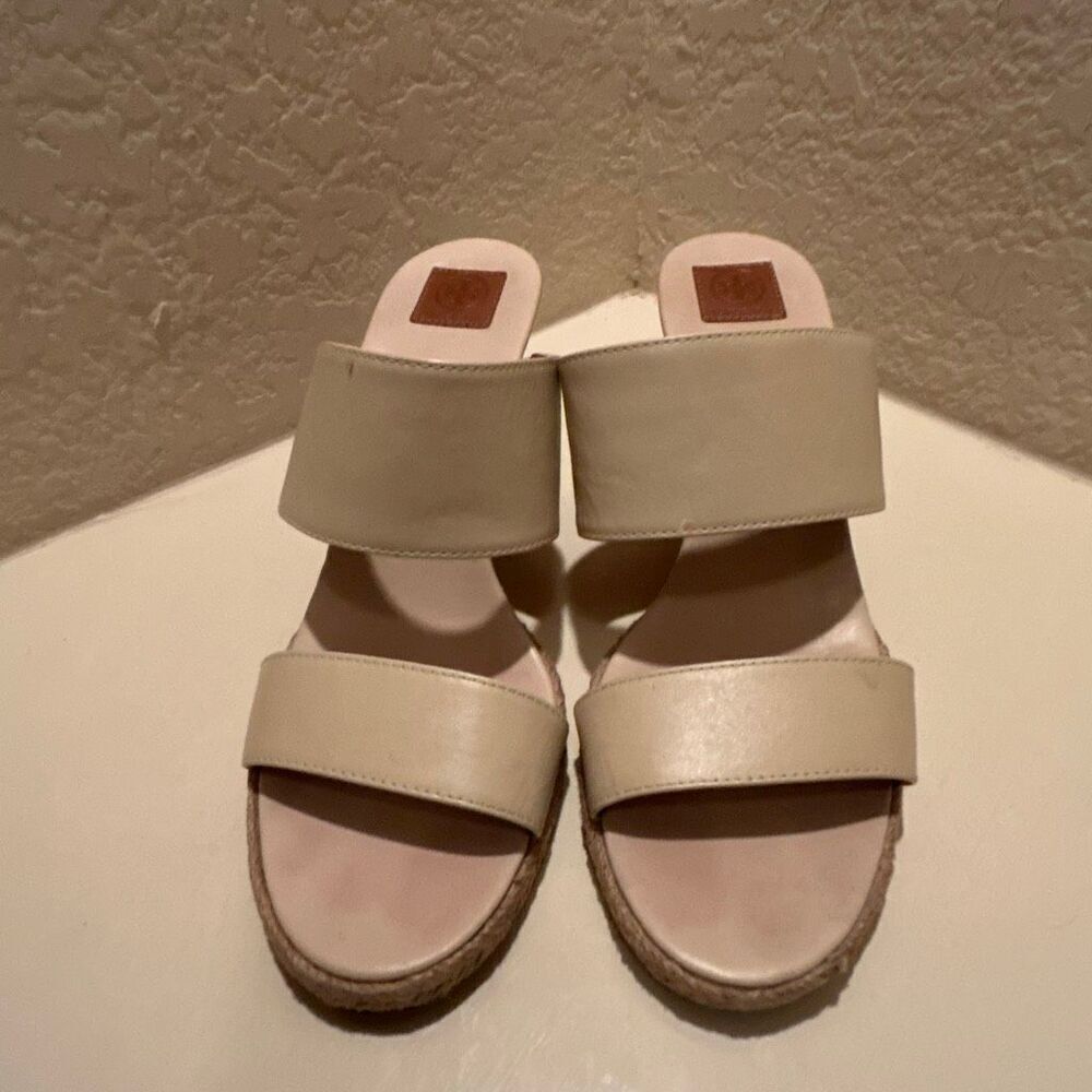 Tory Burch Women's Size 10 Double Strap Wedge Sandals Beige Coastal Old Money